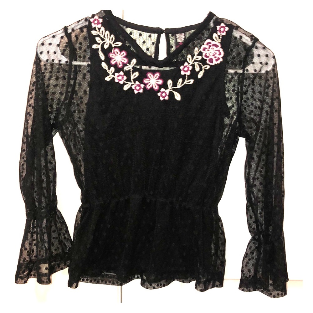 Girls mesh floral long sleeve blouse